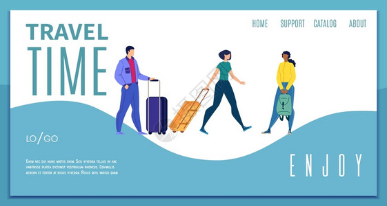 旅游者手拉行李箱享受旅行时间登陆页面模板背景图片