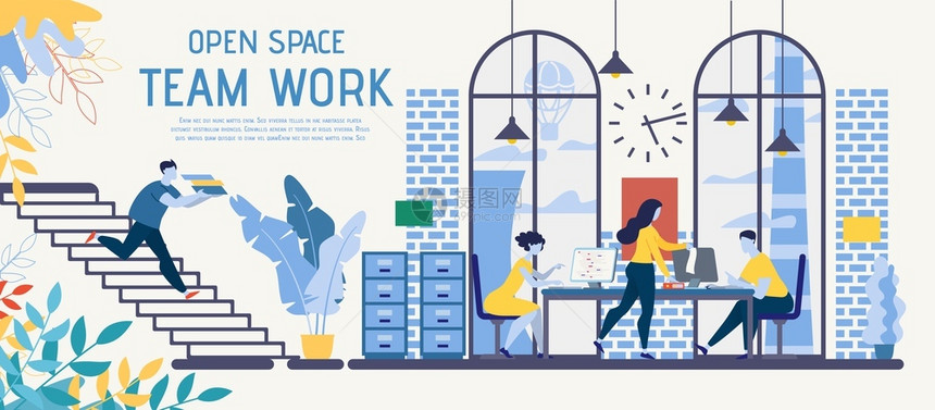 开放空间工作办公室适应于商业团队工作与忙碌的商人公司员工在项目上辛勤作办公室员快速文件介绍图片