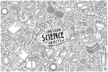 黑白科学主题涂鸦插画图片