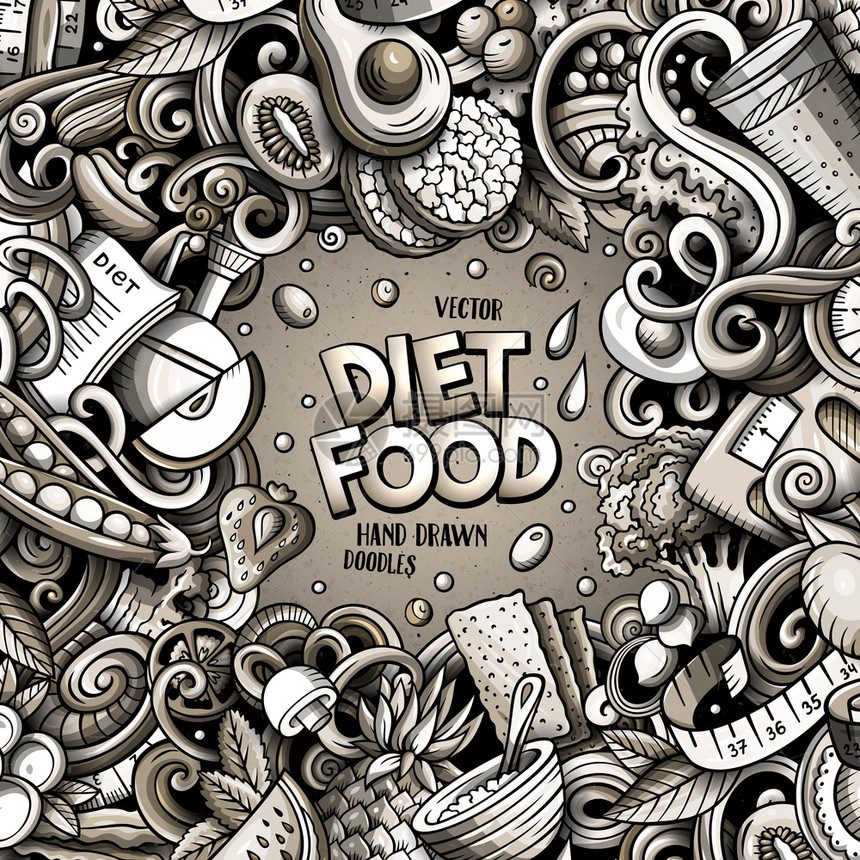 卡通矢量涂鸦食物框架单色详细有许多对象背景所有对象分开图形化饮食滑稽边框卡通图形化饮食滑稽边框图片