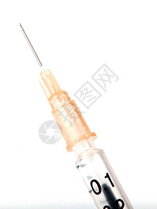 典型的塑料医疗注射器配有可分解的不锈钢针头背景