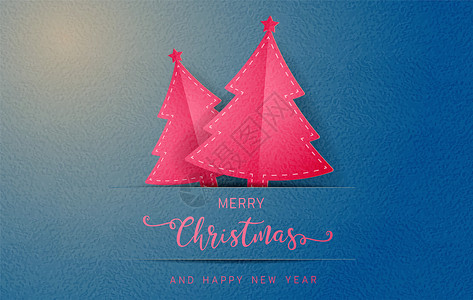 圣诞快乐新年邀请卡快乐用粉红树切纸而不是工艺背景背景图片