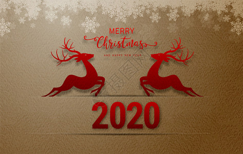 驯鹿剪影圣诞快乐和新年邀请卡用驯鹿剪纸比工艺背景背景
