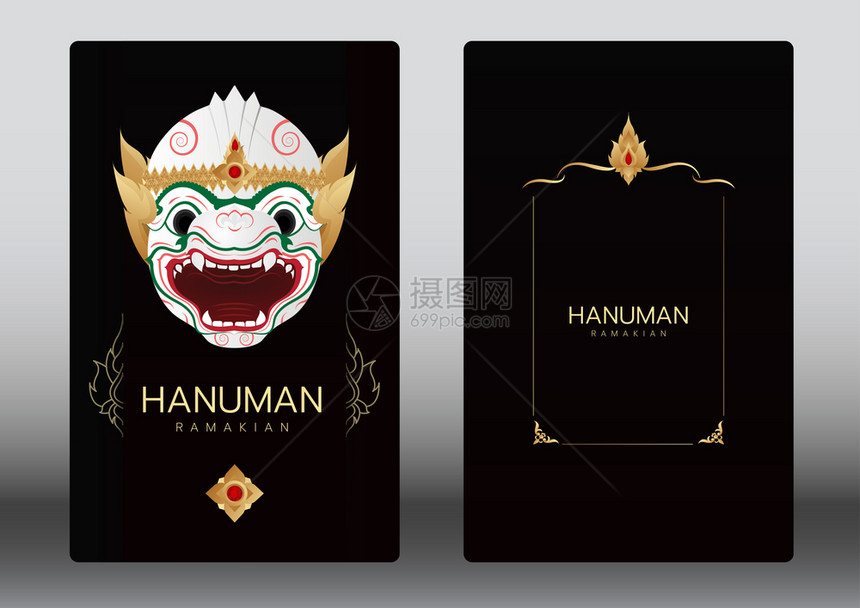 黑色HanumanRamayana泰国古典面具舞蹈卡图片