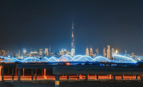 迪拜街道夜间美景背景图片