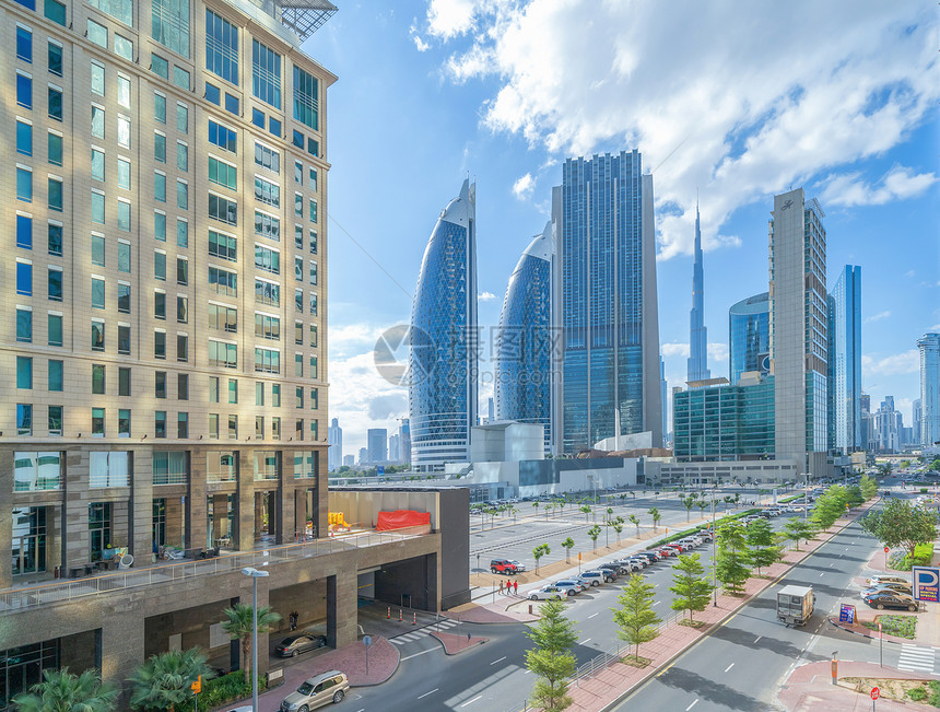 迪拜市中心商业区空中视图图片