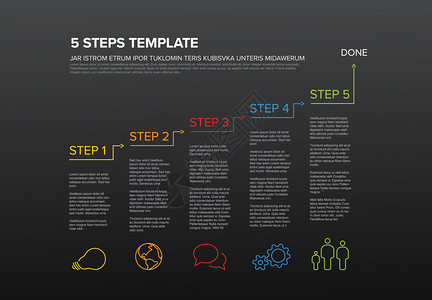 12345矢量进展模板步骤含有样本内容的信息图表区块暗版图片
