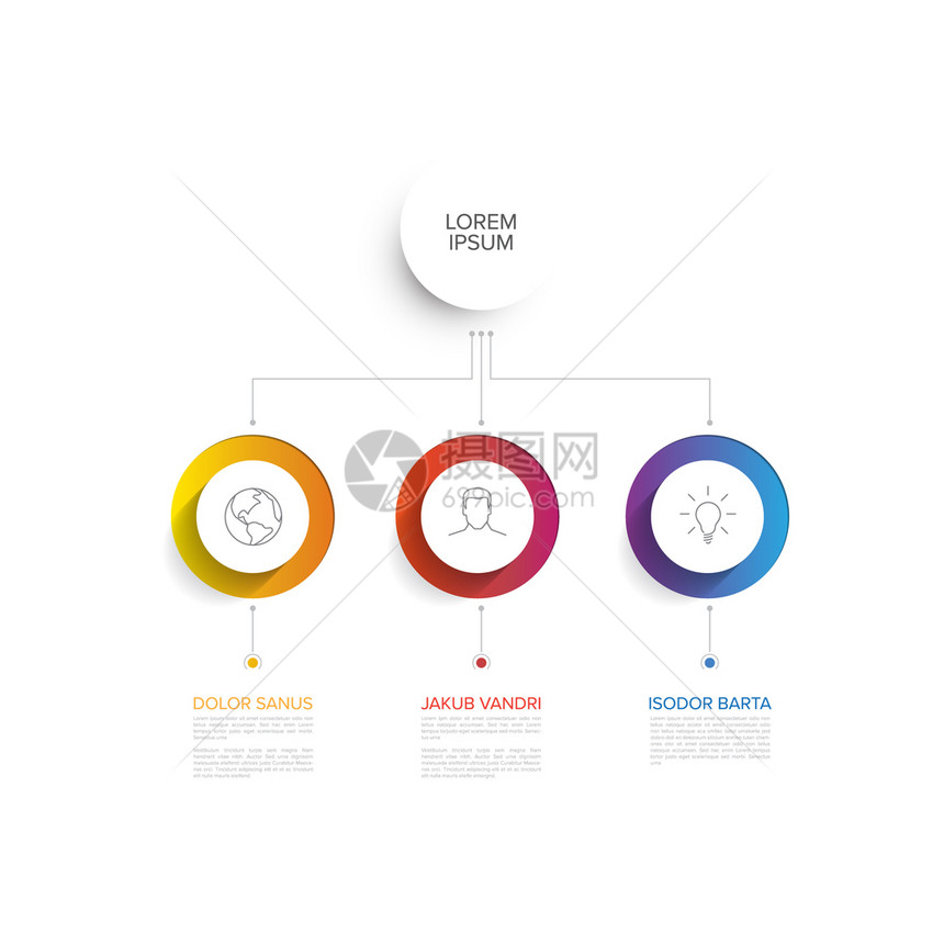 多用途矢量信息模板包含三个元素选项和光背景的现代颜色图片