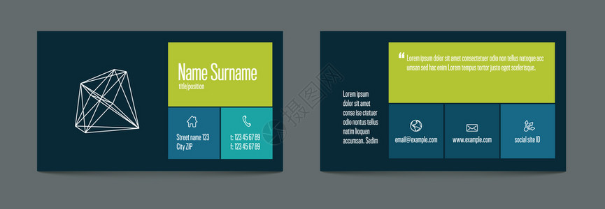 设计平版的现代简易蓝色绿暗商务卡模板背景图片