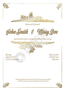 金色婚礼素材带有金花元素的矢量婚礼邀请卡模板金色婚礼邀请卡模板插画