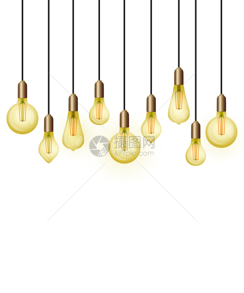 挂灯泡的矢量插图Edison的复式灯泡背景图片