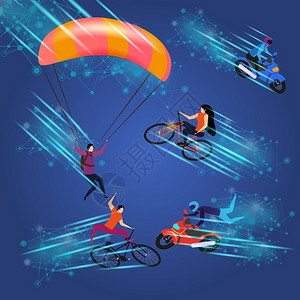 空中脚踏车极端体育运动插画