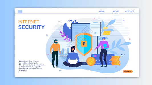 网络安全宣传展板数据保护登陆网页在线服务提供互联网安全信用卡检查和保密软件数据库访问金融保险安全资金转移矢量平方说明服务提供互联网安全着陆页插画