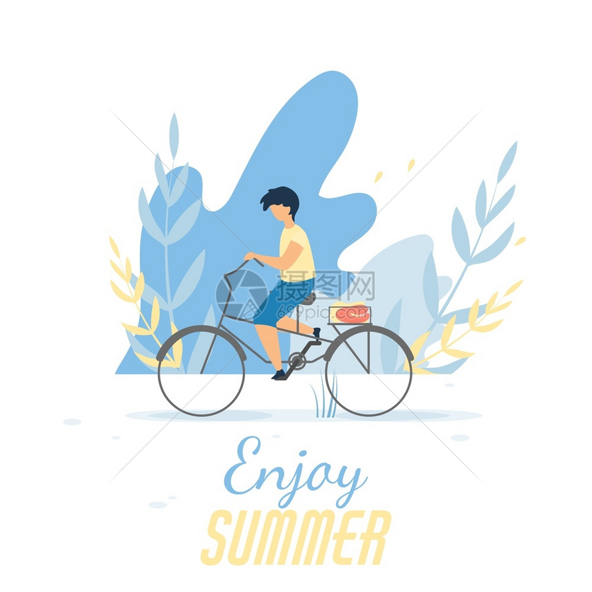 卡通骑自行车的男孩矢量插画图片