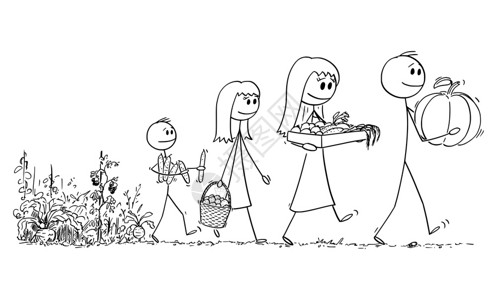 一家四口卡通图两女儿拿着食物的一家四口卡通矢量插画插画