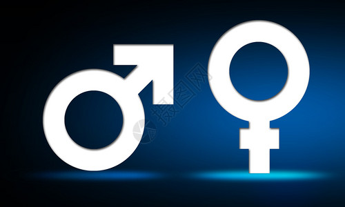 性别符号蓝背景3D显示的男和女图标背景