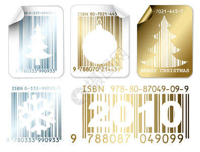 条码标签一套带有圣诞条码矢量的银金标签插画