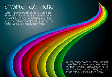 彩虹色曲线带有阴影彩虹线的抽象黑暗背景插画