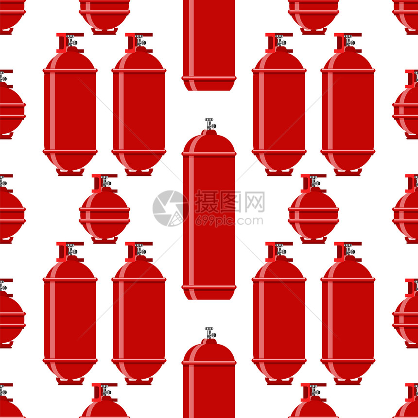 无缝红气罐在白色背景上隔离的无缝红气模式用于丙烷的金属合容器用于丙烷的无缝红气罐在白色背景上隔离的无缝模式用于丙烷的金属合容器图片