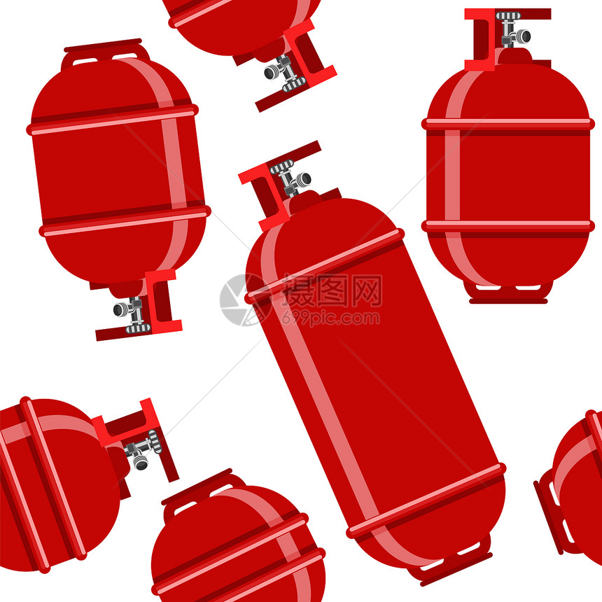 无缝红气罐在白色背景上隔离的无缝红气模式用于丙烷的金属合容器用于丙烷的无缝红气罐在白色背景上隔离的无缝模式用于丙烷的金属合容器图片