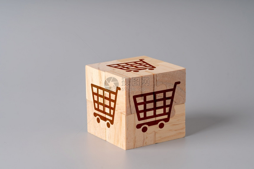 用于全球概念的木拼图上在线购物标图片