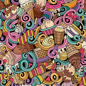 手工冰淇淋卡通手工拖冰淇淋面条无缝模式色彩繁多包含许对象矢量背景卡通手工拖冰淇淋面条纹无缝模式插画