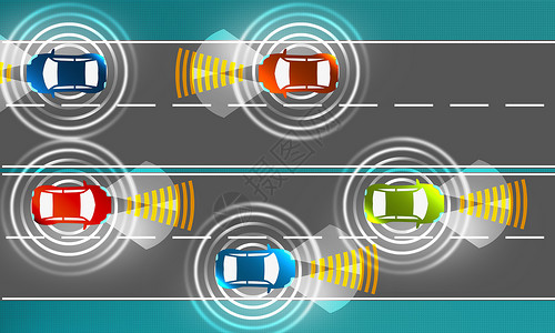 自动驾驶概念与具有感知和通信的汽车3D高清图片