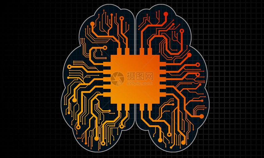 人工智能脑处理电路3D图片