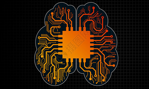 人工智能脑处理电路3D图片