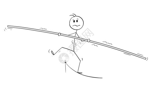 施密罗林矢量卡通棒图绘制人类商密身行者或绳子人与酒吧走在绳子上的概念插图风险和平衡业务概念矢量卡通插图罗普行者TightropeWalk插画