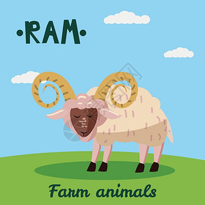 埃克巴拉姆可爱的拉姆农场动物野外背景的病媒说明插画