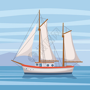 在海上航行的船舶海景矢量插画图片