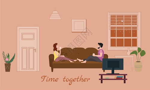 躺在沙发上人卡通情侣躺在沙发上的快乐时光插画