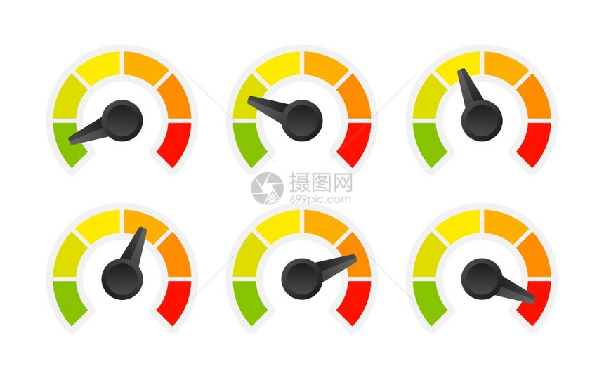 评分客户满意度计从红色到绿的不同情感艺术设计时的抽象概念图形元素速率计指标分数矢量图数图片