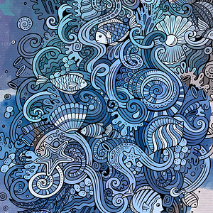 卡通手绘线条海洋生物矢量元素背景图片