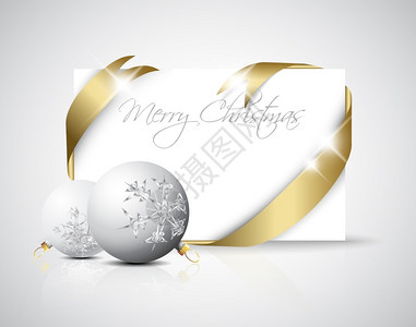 装饰复古信封圣诞卡带圣诞节装饰品的白纸金丝带插画