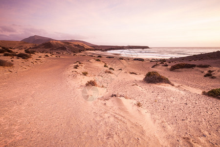 日出时沙丘和海滨风景图片
