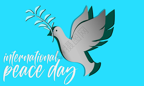 世界平日艺术字国际和平日有鸽子橄榄枝三维背景