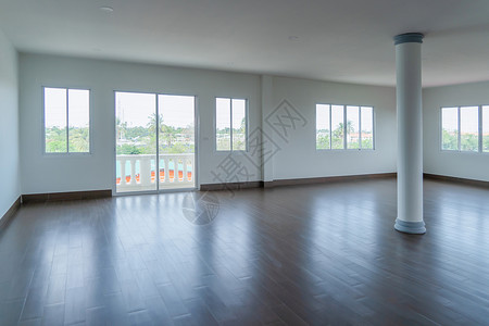 大空房白墙和棕色木地板室内设计装饰有复制空间图片