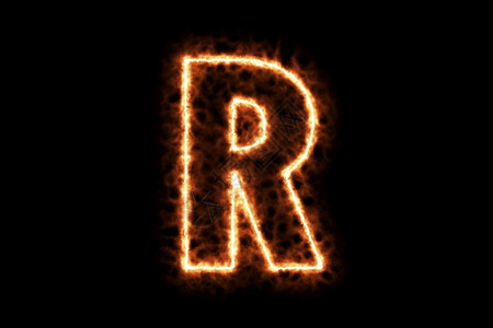 火烧成字母R首都英文字母符与黑色背景隔绝3d投影插图点火热用符号抽烟图片