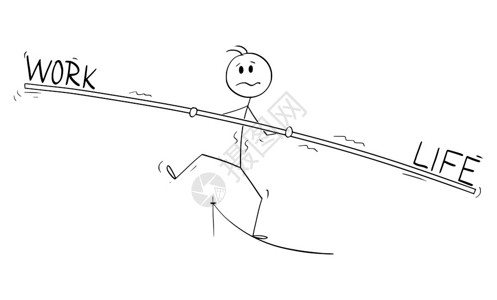 钢索矢量卡通棒图绘制人类或商的钢管行走者与酒吧在绳子上行走的概念图平衡工作和生活矢量卡通说明TightropeWalkerManor插画