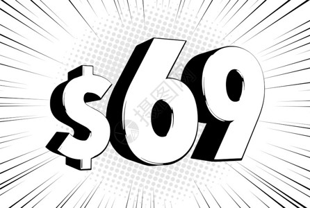 69美元物价符号在速度线泡沫上带有美元符号的漫画数字图片