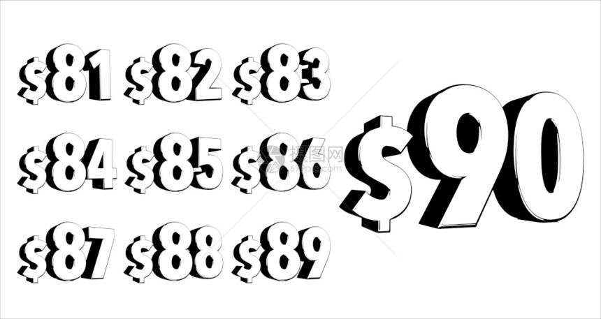 一套3DD大胆风格趋势打字由8123456790美元符号组成的8190图片
