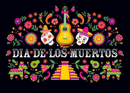 加托斯墨西哥海报设计花朵元素插画