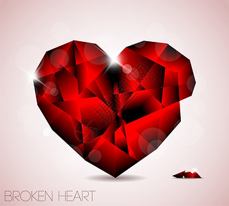 断碎的红钻石珠宝心脏卡片的情人节元素背景图片