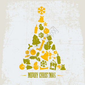 由各种形状黄绿图案制成的圣诞树图片