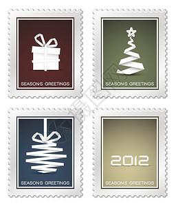 黄邮票收集旧的传病媒介Christmas邮票红色蓝绿黄插画