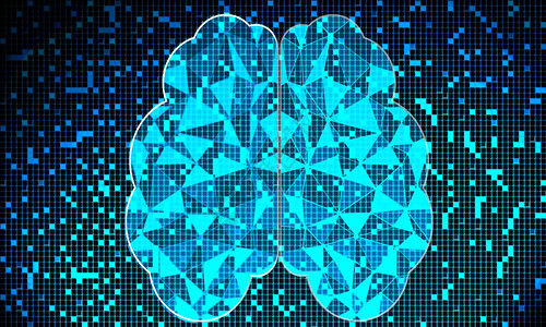 蓝色背景3D转化的混合人脑图片