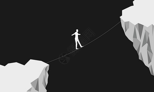 男人在悬崖上行走的平衡商业风险概念3D图片