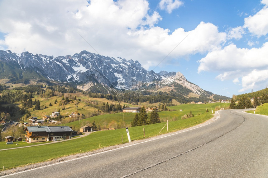 阿尔卑斯山地貌霍赫科尼格山脉春天绿草原图片
